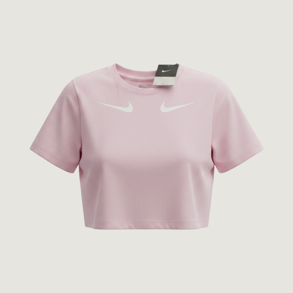 Nike Slim Fit Sportswear Essential Double Swoosh Crop Top Pink Women's Medium - Picture 2 of 10